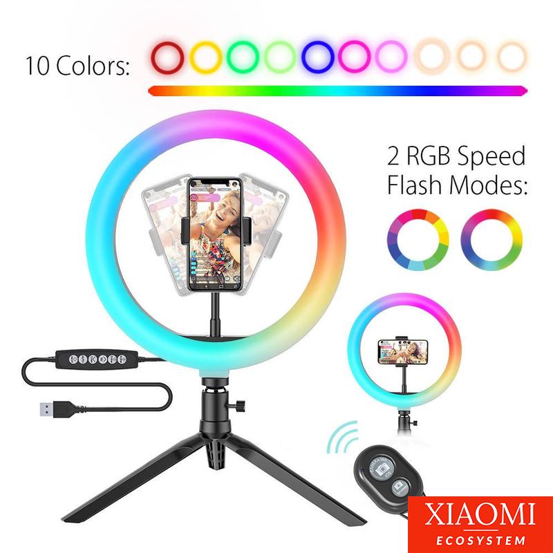 Blitzwolf BW-SL5 asztali LED RGB 25cm körfény és tripod, ringlight telefontartóval fekete színben
