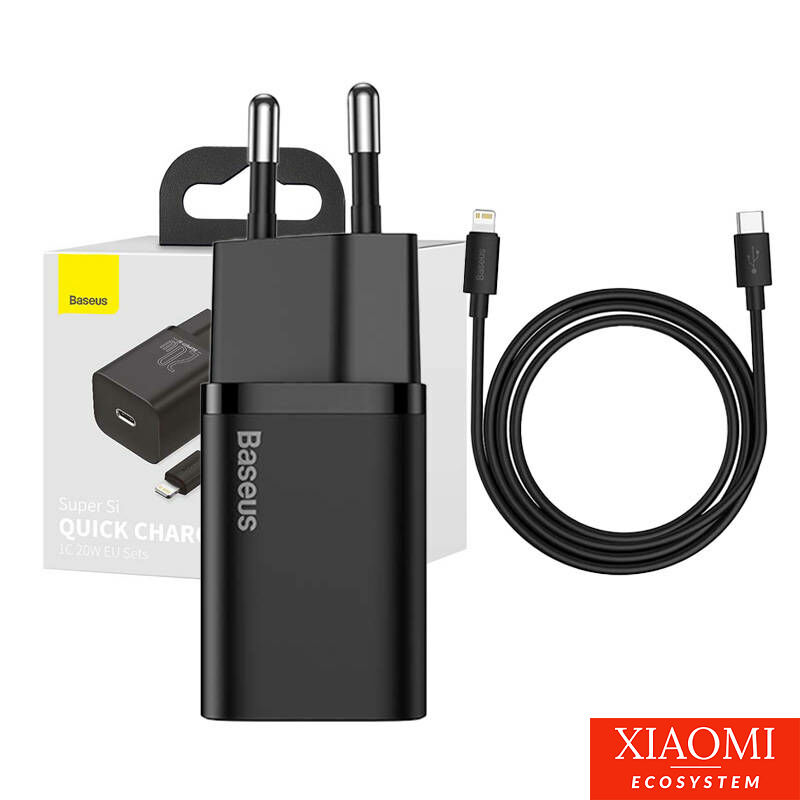 Baseus Super Si gyorstöltő 1C 20W adapter1 m-es USB-C-Lightning kábellel (fekete)