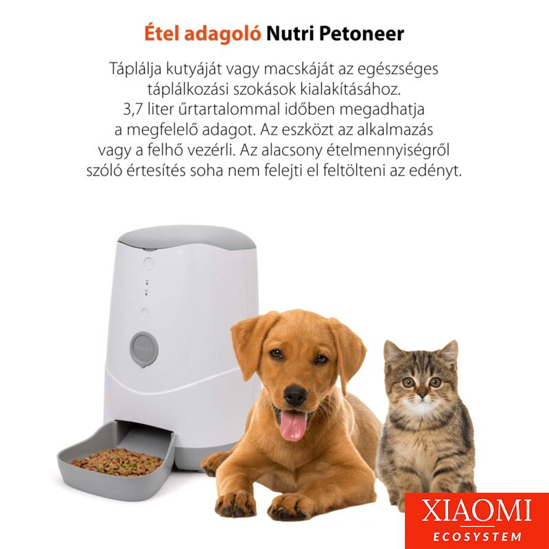 Intelligens étel adagoló háziállatok számára Petoneer Nutri Smart Pet Feeder, Alkalmazásvezérlés, Power Bank csatlakozás lehetőség