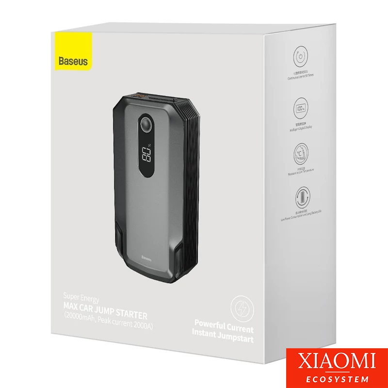 Baseus Super Energy Max autós gyorsindító, Jump Starter Powerbank / Indító, 20000mAh, 2000A, USB, fekete