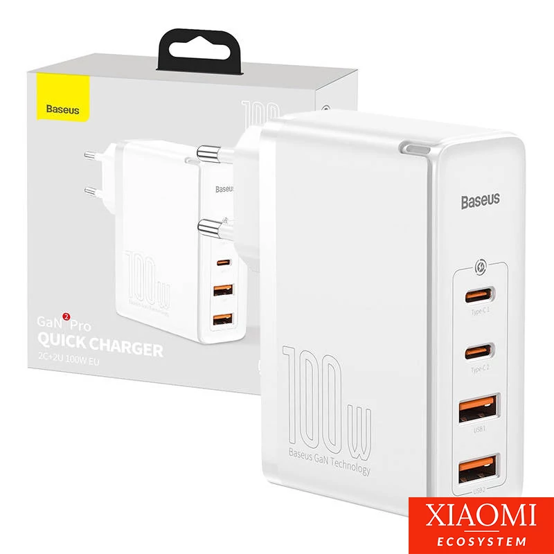 Baseus GaN2 Pro fali töltő, 2x USB + 2x USB-C, 100W, EU (fehér)