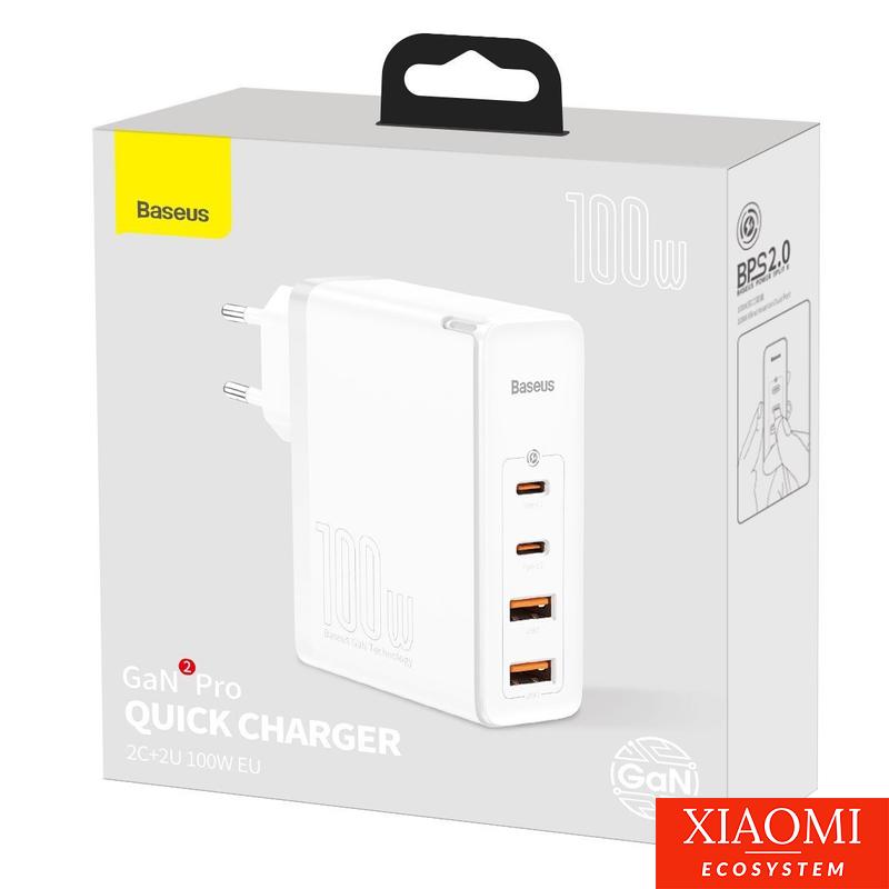 Baseus GaN2 Pro fali töltő, 2x USB + 2x USB-C, 100W, EU (fehér)