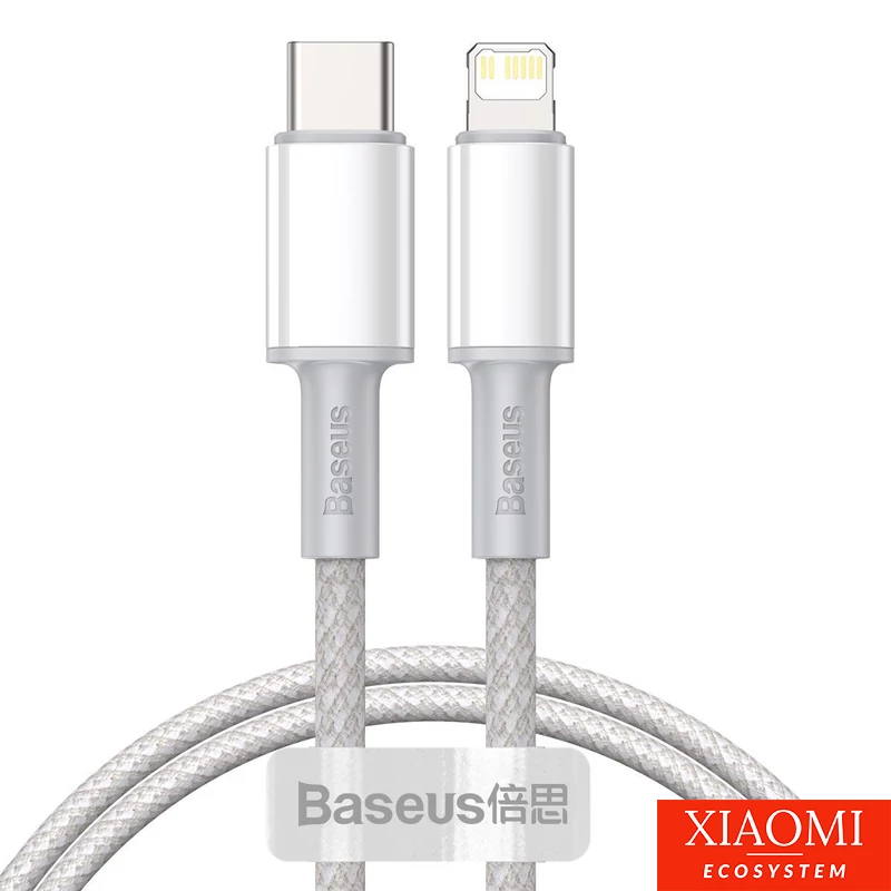 USB-C kábel Lightning Baseushoz, nagy sűrűségű fonott, 20 W, 5 A, PD, 1 m (fehér)