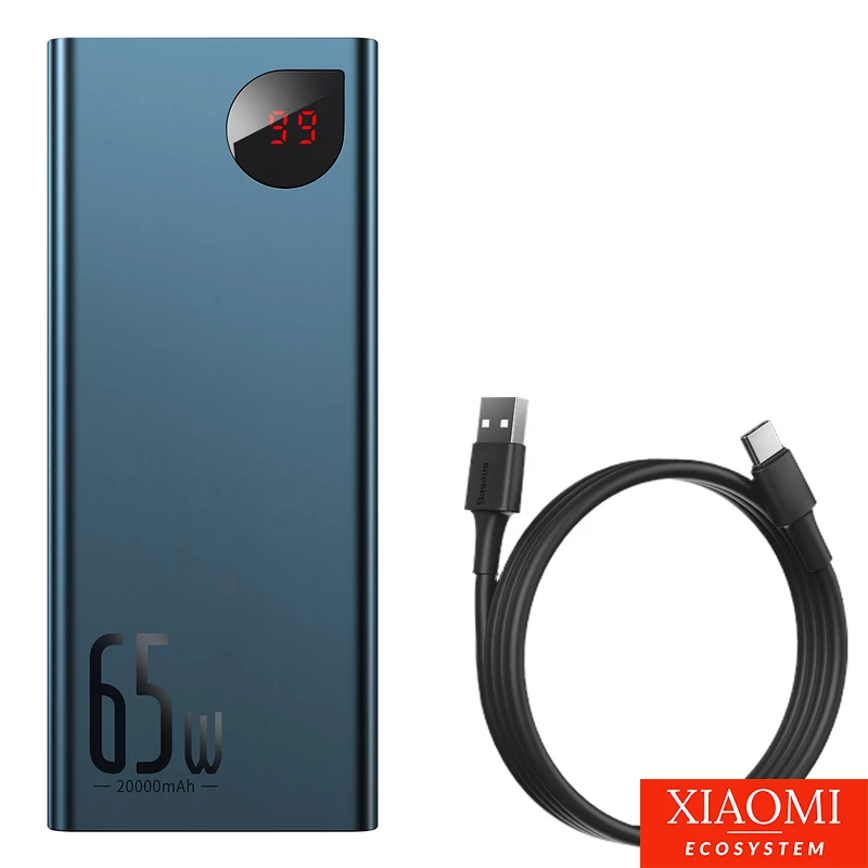 Baseus Adaman Metal Powerbank 20000mAh, PD, QC 3.0, 65W, 2xUSB + USB-C + mikro USB, (kék)