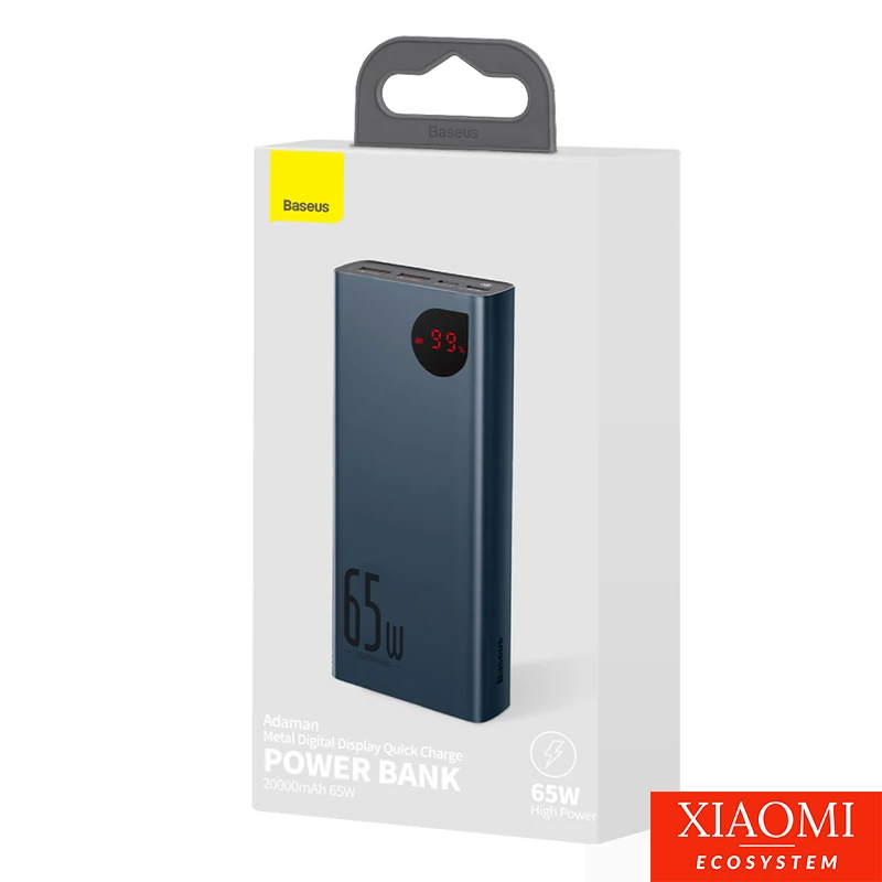 Baseus Adaman Metal Powerbank 20000mAh, PD, QC 3.0, 65W, 2xUSB + USB-C + mikro USB, (kék)