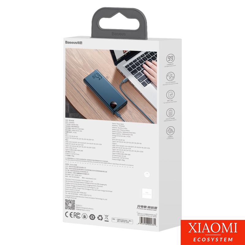 Baseus Adaman Metal Powerbank 20000mAh, PD, QC 3.0, 65W, 2xUSB + USB-C + mikro USB, (kék)
