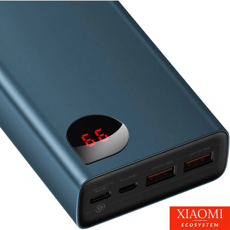 Baseus Adaman Metal Powerbank 20000mAh, PD, QC 3.0, 65W, 2xUSB + USB-C + mikro USB, (kék)