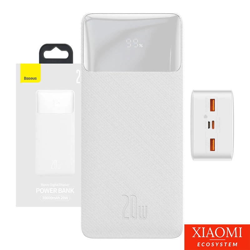 Baseus Bipow Powerbank, 30000mAh, 20W (fehér)
