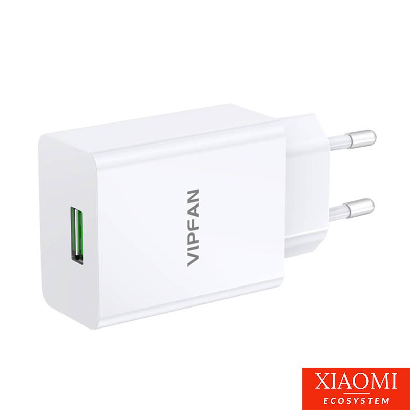 Vipfan  hálózati töltőadapter+ Lightning kábel , E03, 1x USB, 18W, QC 3.0, fehér