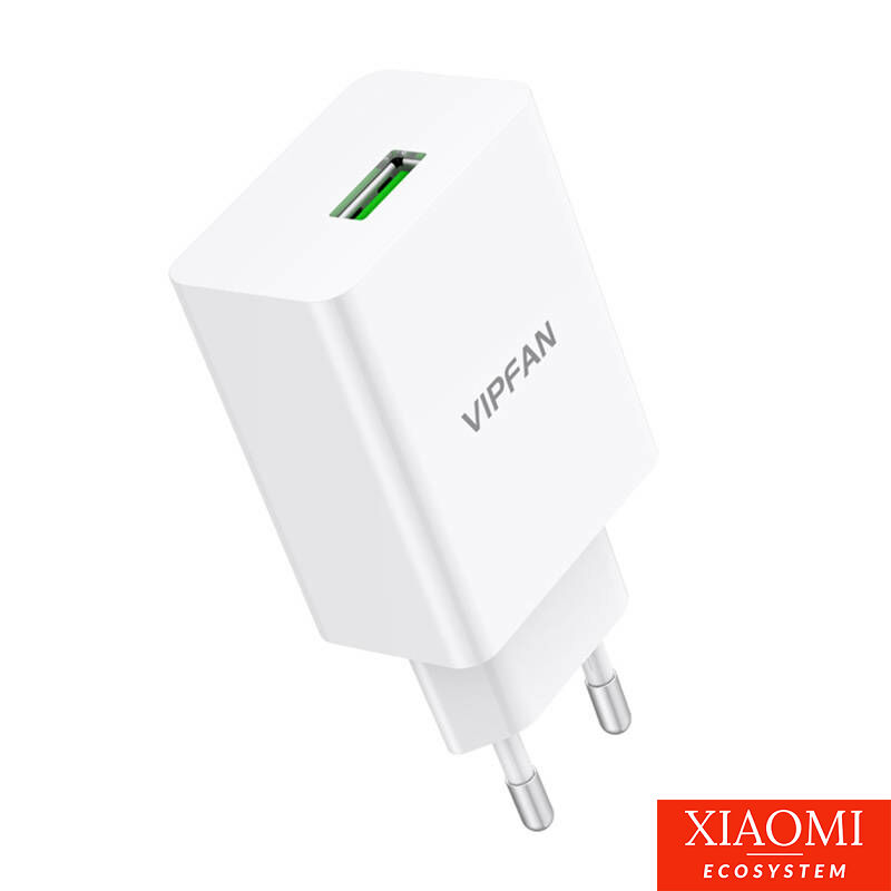 Vipfan  hálózati töltőadapter+ Lightning kábel , E03, 1x USB, 18W, QC 3.0, fehér